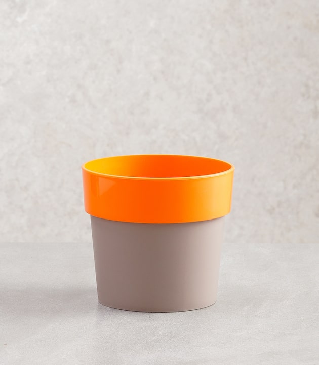 Arty round plastic planters orange gray buy colourful pots online best pots for garden plants flowers horticult